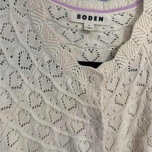 Boden Cream Pointelle Heart Cardigan